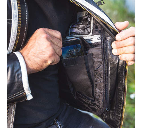 Чоловіча шкіряна мото куртка W-TEC Esbiker - чорно-біла/3XL