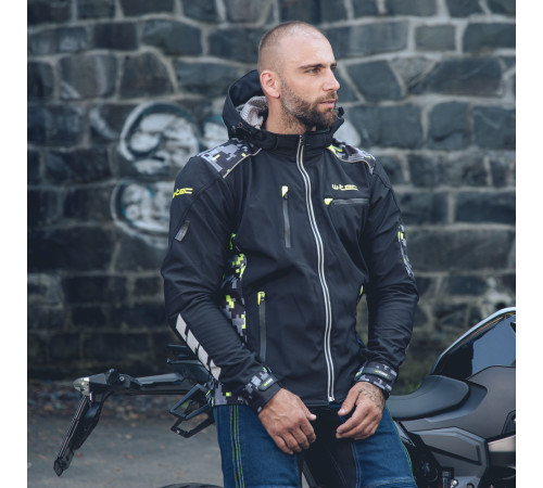 Чоловіча мото-куртка з капюшоном Softshell W-TEC Kybero - розмір 6XL / чорний