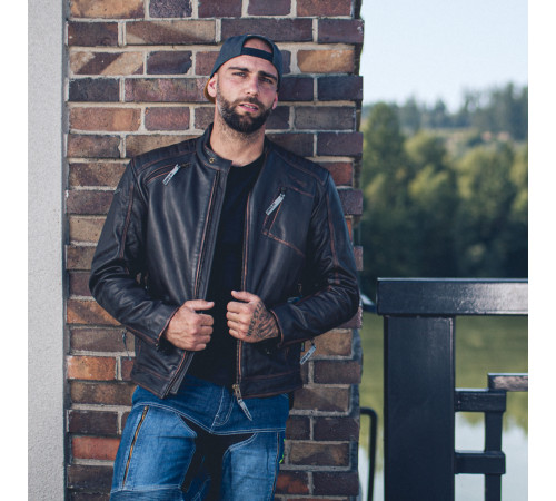 Шкіряна мото куртка W-TEC Embracer - темно-коричнева / XL