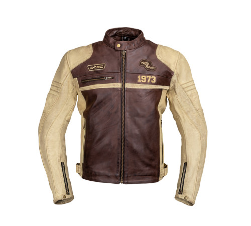 Чоловіча шкіряна мото куртка W-TEC Retro - коричнево-бежевий/S