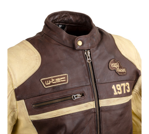 Чоловіча шкіряна мото куртка W-TEC Retro - коричнево-бежевий/S