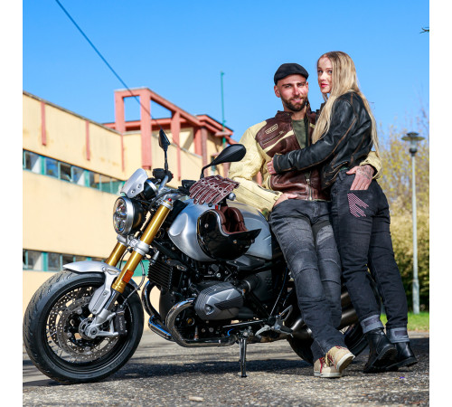 Чоловіча шкіряна мото куртка W-TEC Retro - коричнево-бежевий/M