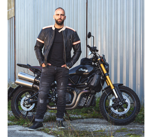 Чоловіча шкіряна мотокуртка W-TEC Hellsto - чорний / XL