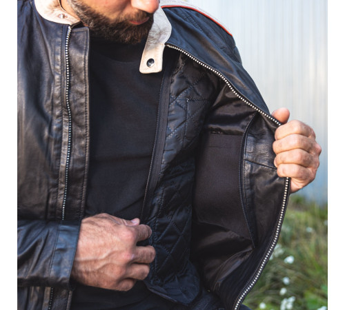 Чоловіча шкіряна мотокуртка W-TEC Hellsto - чорний / XL