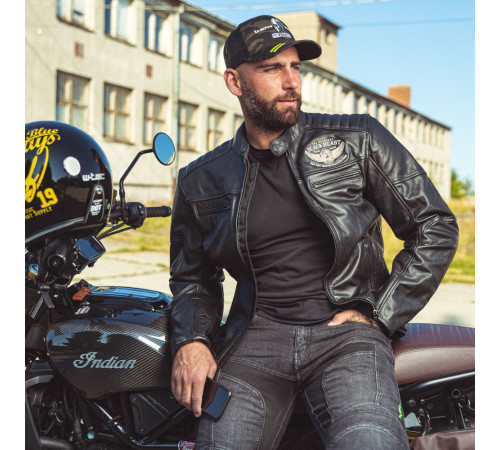 Чоловіча шкіряна мото куртка W-TEC Black Heart Wings Leather Jacket - чорний/S