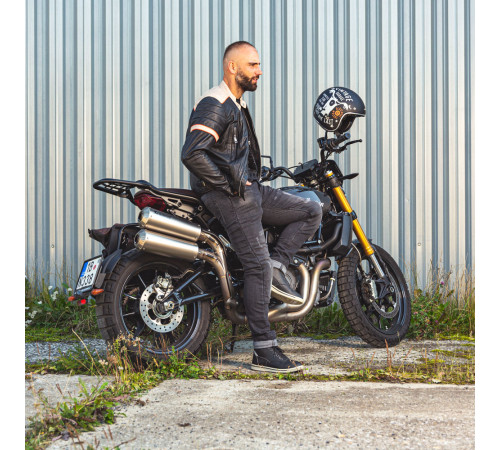 Чоловіча шкіряна мотокуртка W-TEC Hellsto - чорний / 4XL