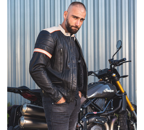 Чоловіча шкіряна мотокуртка W-TEC Hellsto - чорний / 4XL