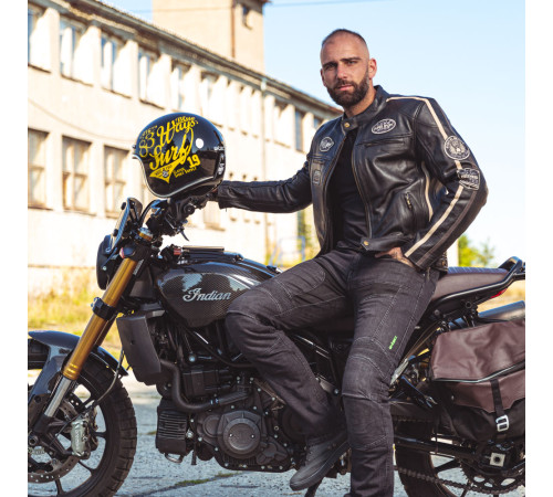 Чоловіча шкіряна мотокуртка W-TEC Makso - чорний / М