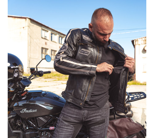 Чоловіча шкіряна мотокуртка W-TEC Makso - чорний / М