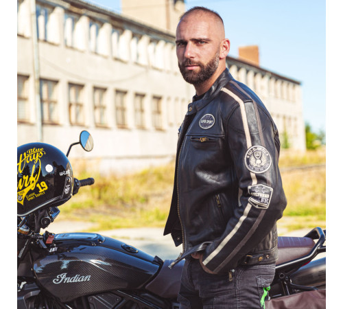 Чоловіча шкіряна мотокуртка W-TEC Makso - чорний / М
