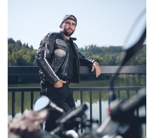 Чоловіча шкіряна мотокуртка W-TEC Sheawen Vintage - чорна/розмір 3XL