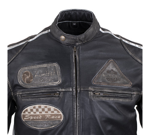 Чоловіча шкіряна мотокуртка W-TEC Sheawen Vintage - чорна/розмір 3XL