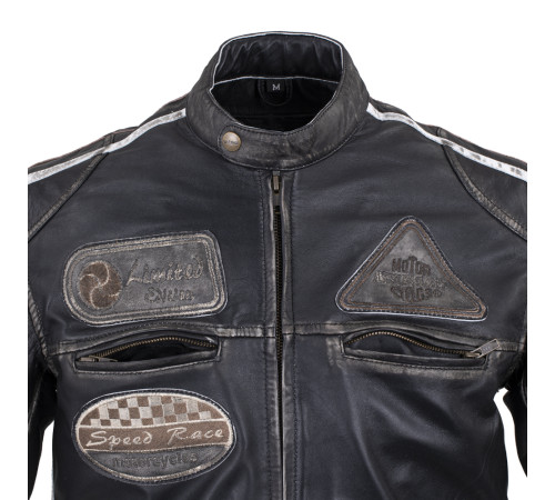 Чоловіча шкіряна мотокуртка W-TEC Sheawen Vintage - чорна/розмір 3XL