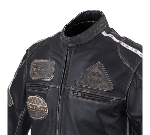 Чоловіча шкіряна мотокуртка W-TEC Sheawen Vintage - чорна/розмір 3XL