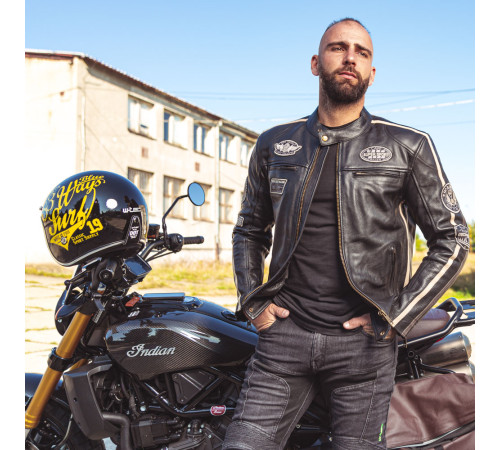 Чоловіча шкіряна мотокуртка W-TEC Makso - чорний / 4XL