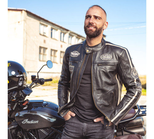 Чоловіча шкіряна мотокуртка W-TEC Makso - чорний / 4XL