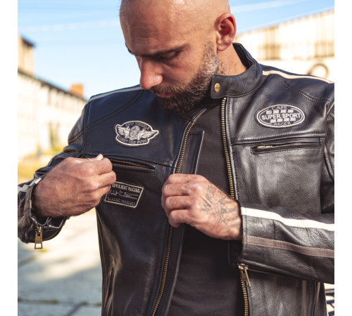 Чоловіча шкіряна мотокуртка W-TEC Makso - чорний / 4XL