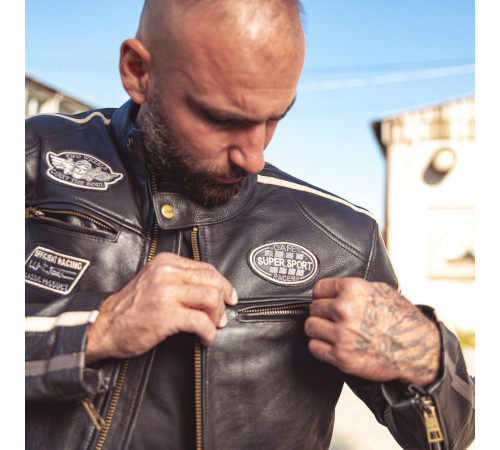 Чоловіча шкіряна мотокуртка W-TEC Makso - чорний / 4XL