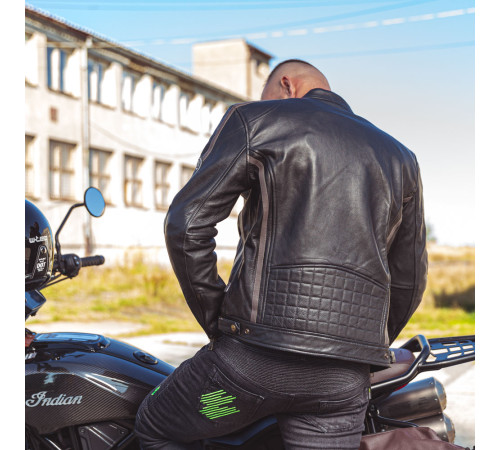 Чоловіча шкіряна мотокуртка W-TEC Makso - чорний / 4XL