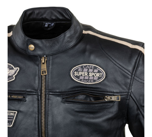 Чоловіча шкіряна мотокуртка W-TEC Makso - чорний / 4XL