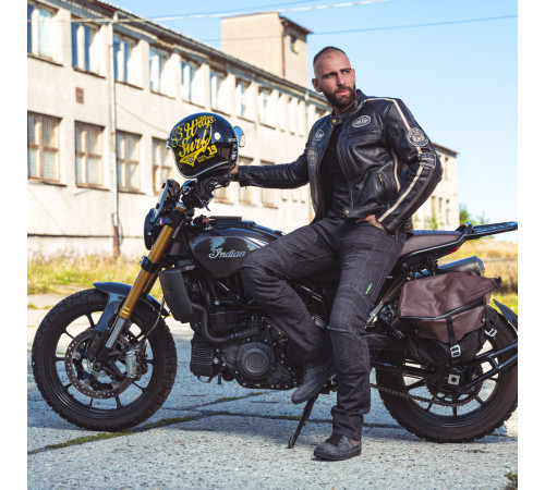 Чоловіча шкіряна мотокуртка W-TEC Makso - чорний / 5XL