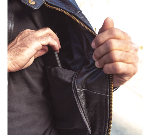 Чоловіча шкіряна мотокуртка W-TEC Makso - чорний / 5XL