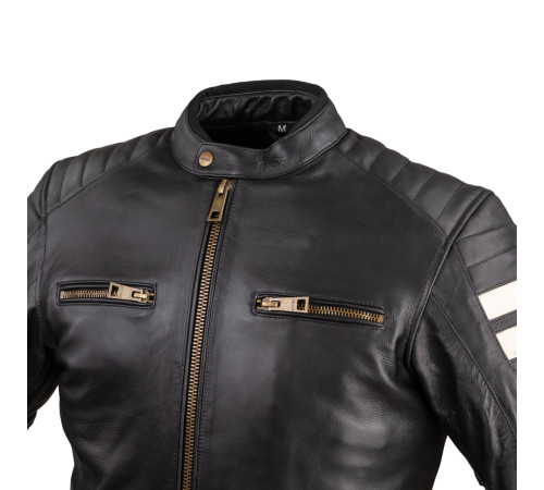 Чоловіча шкіряна мотокуртка W-TEC Stripe - чорний / M