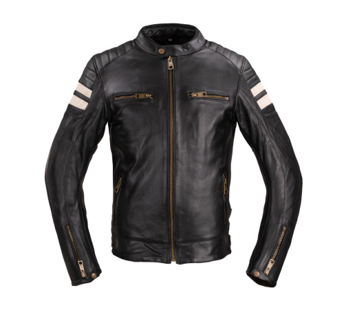 Чоловіча шкіряна мотокуртка W-TEC Stripe - чорний / 3XL