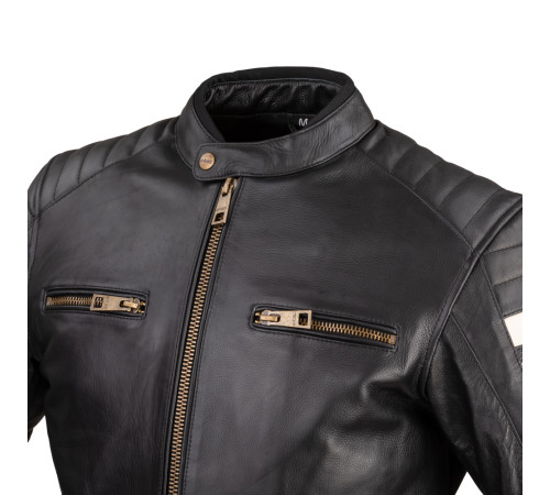 Чоловіча шкіряна мотокуртка W-TEC Stripe - чорний / 3XL