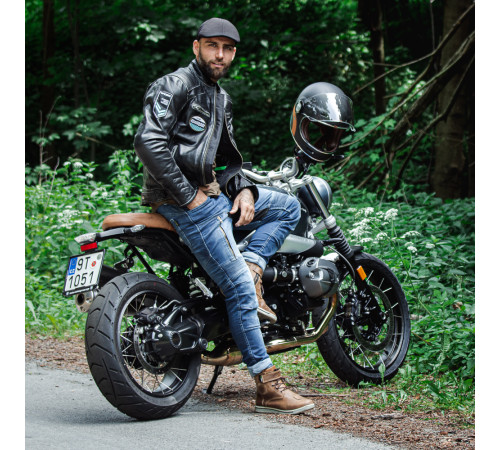 Шкіряна мото куртка W-TEC Losial - чорний / XXL