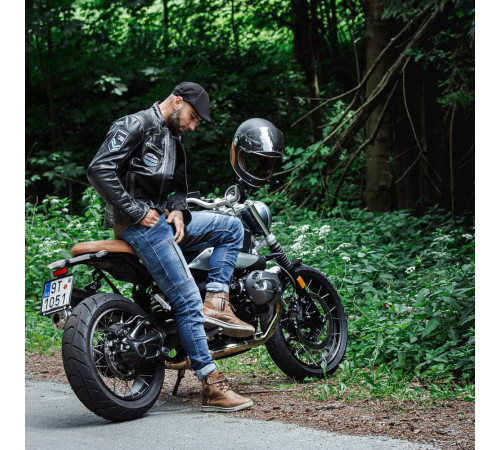 Шкіряна мото куртка W-TEC Losial - чорний / XXL