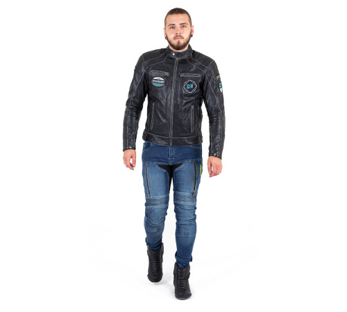 Шкіряна мото куртка W-TEC Losial - чорний / XXL