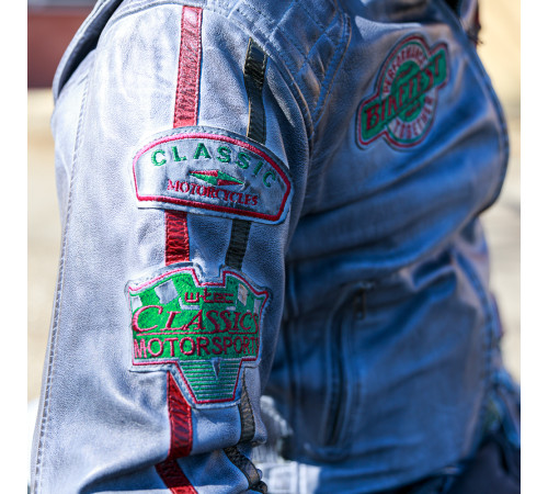 Чоловіча шкіряна мотокуртка W-TEC Sheawen Waxed Grey- сіра/розмір 4XL