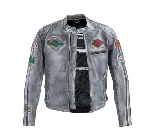 Чоловіча шкіряна мотокуртка W-TEC Sheawen Waxed Grey- сіра/розмір 4XL