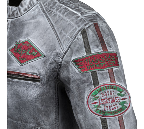 Чоловіча шкіряна мотокуртка W-TEC Sheawen Waxed Grey- сіра/розмір 4XL