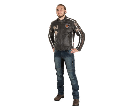 Чоловіча шкіряна мотокуртка W-TEC Antique Cracker - Коричнево-сірій / XL