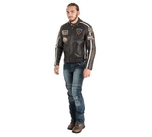 Чоловіча шкіряна мотокуртка W-TEC Antique Cracker - Коричнево-сірій / XL