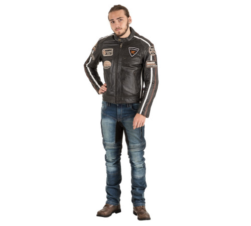 Чоловіча шкіряна мотокуртка W-TEC Antique Cracker - Коричнево-сірій / XL