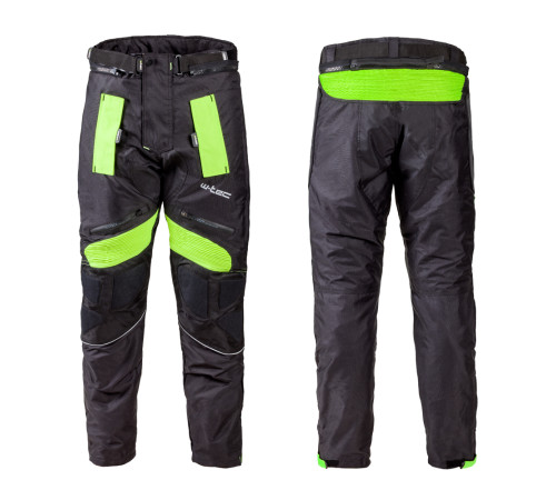 Чоловічі мотоштани W-TEC Rusnac NF-2607 - чорні зі зеленими вставками/4XL
