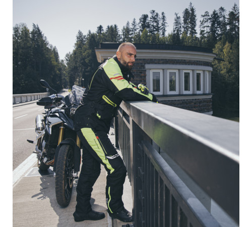 Чоловічі мотоштани W-TEC Spirital - чорно-флуо-жовті/М