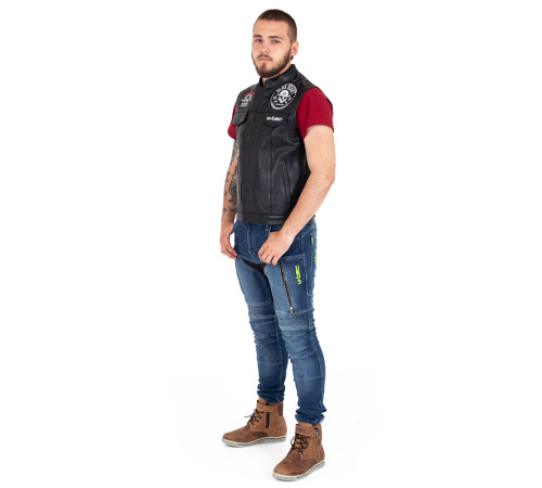 Шкіряний мотожилет W-TEC Rumbler - Чорний / 4XL Шкіряний мотожилет W-TEC Rumbler - Чорний / 4XL
