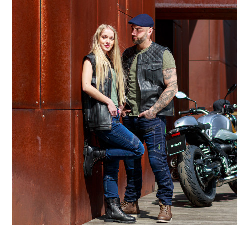 Шкіряний мотожилет W-TEC Losango - чорний-XXL