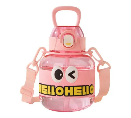 Дитяча пляшка для води Yiwu HELLO-HELLO 680 мл з ремінцем, рожева