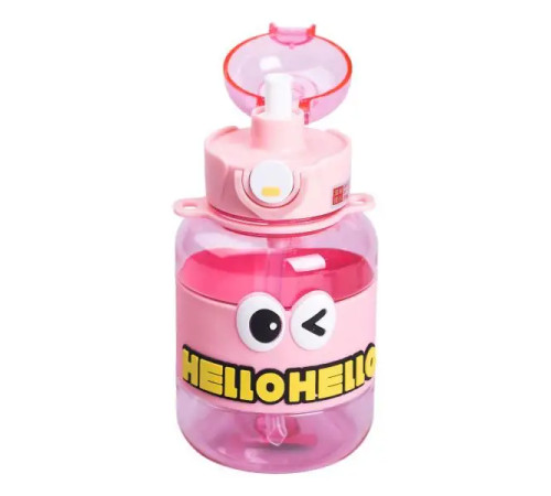 Дитяча пляшка для води Yiwu HELLO-HELLO 680 мл з ремінцем, рожева