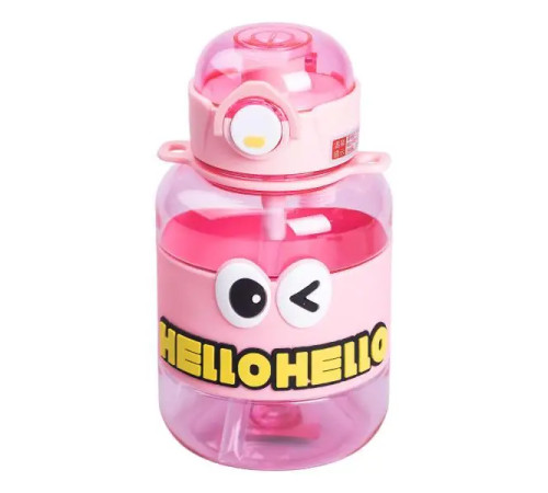Дитяча пляшка для води Yiwu HELLO-HELLO 680 мл з ремінцем, рожева