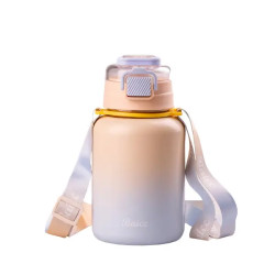 Термос Happy Life Baicc 600 мл з трубочкою та ремінцем, жовто-блакитний