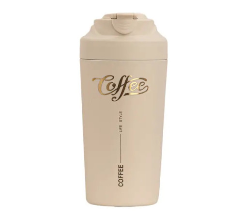 Термочашка Yiwu HP-14-14BE Coffee 480 мл з керамічною колбою, бежева