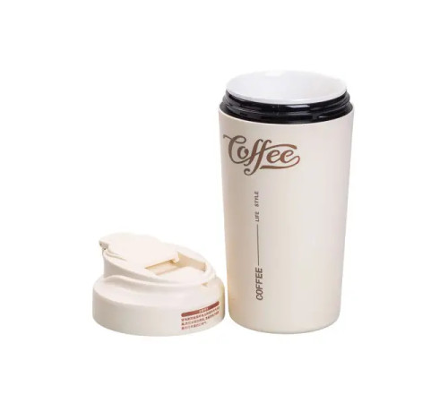 Термочашка Yiwu HP-14-14BE Coffee 480 мл з керамічною колбою, бежева