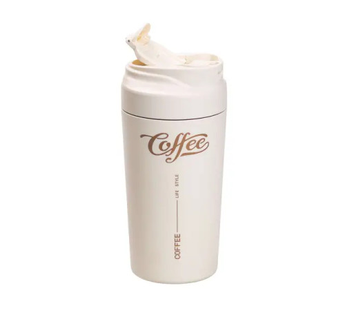 Термочашка Yiwu HP-14-14BE Coffee 480 мл з керамічною колбою, бежева