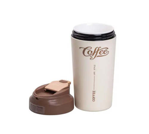 Термочашка Yiwu HP-14-14BR Coffee 480 мл з керамічною колбою, коричнева